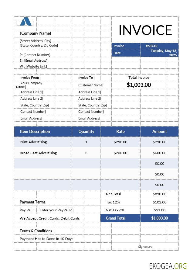 Modèle de facture publicitaire